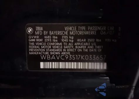 2007 BMW 328Xi from USA, damaged, VIN WBAVC93517K033657